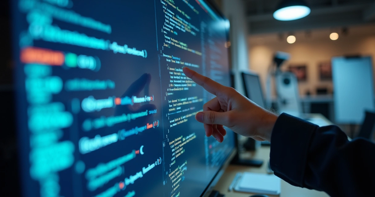 Desenvolvedor testando API com mock em grande tela digital