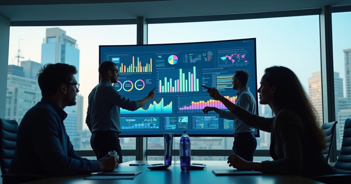 Dashboard colorido mostrando indicadores SaaS em gráficos e tabelas